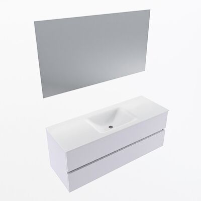 MONDIAZ VICA 130cm badmeubel onderkast Cale 2 lades. Wastafel CLOUD midden 1 kraangat, kleur Talc met spiegel LED.
