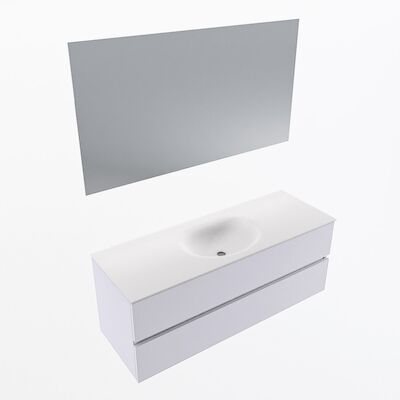 MONDIAZ VICA 130cm badmeubel onderkast Cale 2 lades. Wastafel Moon midden 1 kraangat, kleur Talc met spiegel LED.