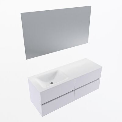 MONDIAZ VICA 130cm badmeubel onderkast Cale 4 lades. Wastafel CLOUD links zonder kraangat, kleur Talc met spiegel LED.