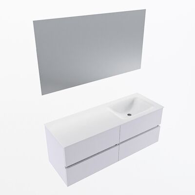 MONDIAZ VICA 130cm badmeubel onderkast Cale 4 lades. Wastafel CLOUD rechts 1 kraangat, kleur Talc met spiegel LED.
