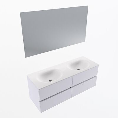 MONDIAZ VICA 130cm badmeubel onderkast Cale 4 lades. Wastafel Moon dubbel 2 kraangaten, kleur Talc met spiegel LED.