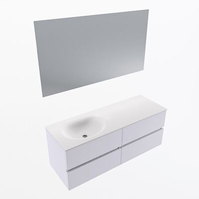 MONDIAZ VICA 130cm badmeubel onderkast Cale 4 lades. Wastafel Moon links 1 kraangat, kleur Talc met spiegel LED.