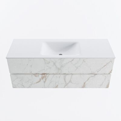 MONDIAZ VICA 130cm badmeubel onderkast Carrara 2 lades. Wastafel CLOUD midden 1 kraangat, kleur Talc.