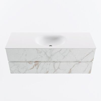 MONDIAZ VICA 130cm badmeubel onderkast Carrara 2 lades. Wastafel MOON midden zonder kraangat, kleur Talc.