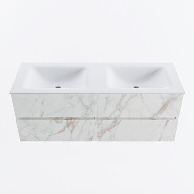 MONDIAZ VICA 130cm badmeubel onderkast Carrara 4 lades. Wastafel CLOUD dubbel zonder kraangat, kleur Talc.