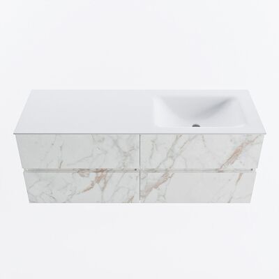 MONDIAZ VICA 130cm badmeubel onderkast Carrara 4 lades. Wastafel CLOUD rechts 1 kraangat, kleur Talc.
