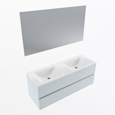 MONDIAZ VICA 130cm badmeubel onderkast Clay 2 lades. Wastafel CLOUD dubbel 2 kraangaten, kleur Talc met spiegel LED.