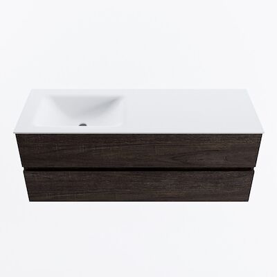 MONDIAZ VICA 130cm badmeubel onderkast Dark Brown 2 lades. Wastafel CLOUD links zonder kraangat, kleur Talc.