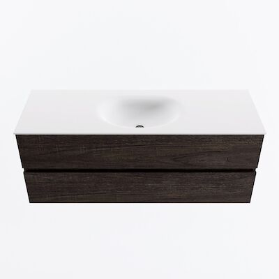 MONDIAZ VICA 130cm badmeubel onderkast Dark Brown 2 lades. Wastafel MOON midden zonder kraangat, kleur Talc.