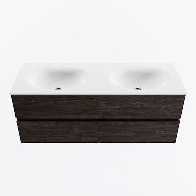 MONDIAZ VICA 130cm badmeubel onderkast Dark Brown 4 lades. Wastafel MOON dubbel zonder kraangat, kleur Talc.
