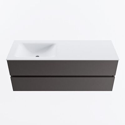 MONDIAZ VICA 130cm badmeubel onderkast Dark Grey 2 lades. Wastafel CLOUD links zonder kraangat, kleur Talc.