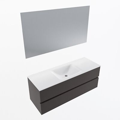 MONDIAZ VICA 130cm badmeubel onderkast Dark Grey 2 lades. Wastafel CLOUD midden 1 kraangat, kleur Talc met spiegel LED.