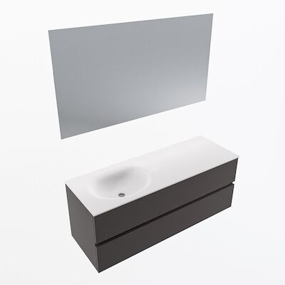 MONDIAZ VICA 130cm badmeubel onderkast Dark Grey 2 lades. Wastafel Moon links 1 kraangat, kleur Talc met spiegel LED.