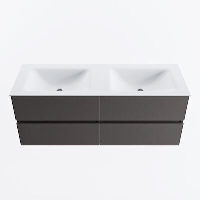 MONDIAZ VICA 130cm badmeubel onderkast Dark Grey 4 lades. Wastafel CLOUD dubbel 2 kraangaten, kleur Talc.