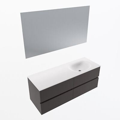 MONDIAZ VICA 130cm badmeubel onderkast Dark Grey 4 lades. Wastafel Moon rechts 1 kraangat, kleur Talc met spiegel LED.