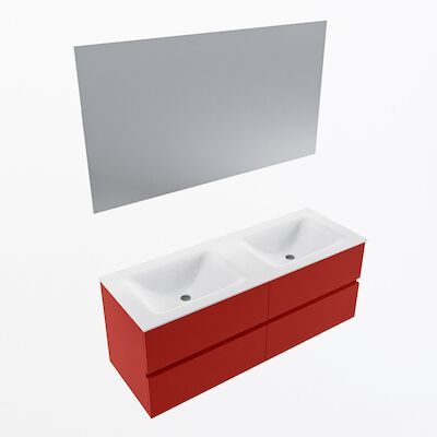 MONDIAZ VICA 130cm badmeubel onderkast Fire 4 lades. Wastafel CLOUD dubbel 2 kraangaten, kleur Talc met spiegel LED.