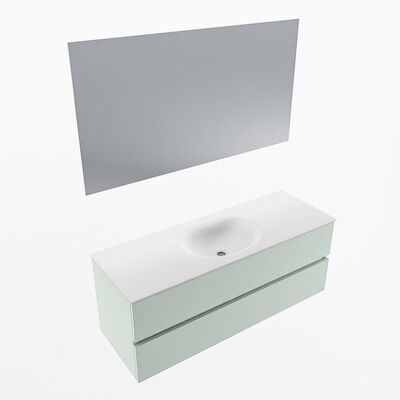 MONDIAZ VICA 130cm badmeubel onderkast Greey 2 lades. Wastafel Moon midden zonder kraangat, kleur Talc met spiegel LED.