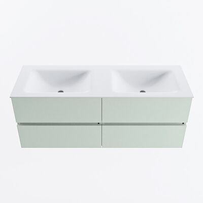 MONDIAZ VICA 130cm badmeubel onderkast Greey 4 lades. Wastafel CLOUD dubbel 2 kraangaten, kleur Talc.