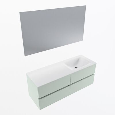 MONDIAZ VICA 130cm badmeubel onderkast Greey 4 lades. Wastafel CLOUD rechts zonder kraangat, kleur Talc met spiegel LED.