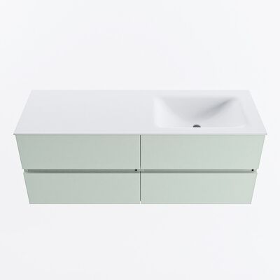 MONDIAZ VICA 130cm badmeubel onderkast Greey 4 lades. Wastafel CLOUD rechts zonder kraangat, kleur Talc.