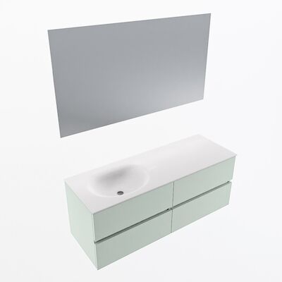 MONDIAZ VICA 130cm badmeubel onderkast Greey 4 lades. Wastafel Moon links zonder kraangat, kleur Talc met spiegel LED.