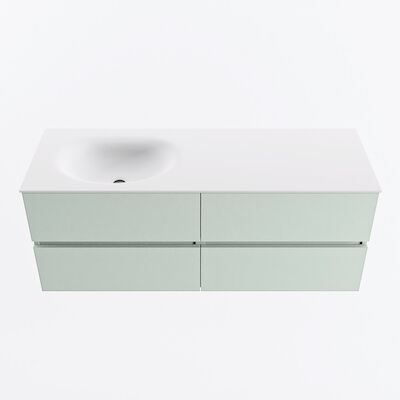 MONDIAZ VICA 130cm badmeubel onderkast Greey 4 lades. Wastafel MOON links zonder kraangat, kleur Talc.