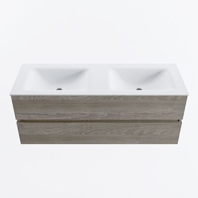 MONDIAZ VICA 130cm badmeubel onderkast Light Brown Grey 2 lades. Wastafel CLOUD dubbel 2 kraangaten, kleur Talc.