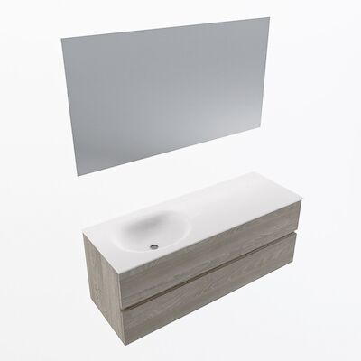 MONDIAZ VICA 130cm badmeubel onderkast Light Brown Grey 2 lades. Wastafel Moon links zonder kraangat, kleur Talc met spiegel LED.