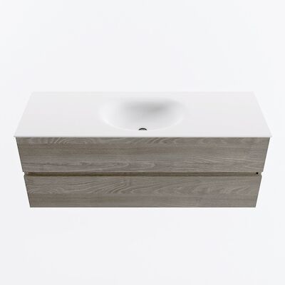 MONDIAZ VICA 130cm badmeubel onderkast Light Brown Grey 2 lades. Wastafel MOON midden 1 kraangat, kleur Talc.