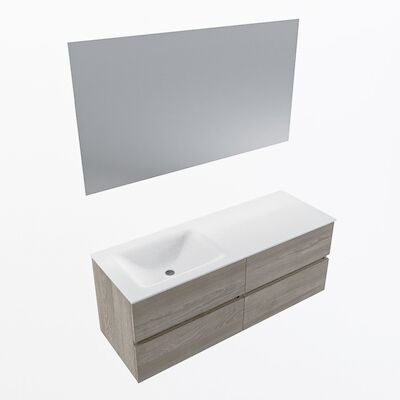 MONDIAZ VICA 130cm badmeubel onderkast Light Brown Grey 4 lades. Wastafel CLOUD links 1 kraangat, kleur Talc met spiegel LED.