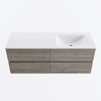 MONDIAZ VICA 130cm badmeubel onderkast Light Brown Grey 4 lades. Wastafel CLOUD rechts 1 kraangat, kleur Talc.
