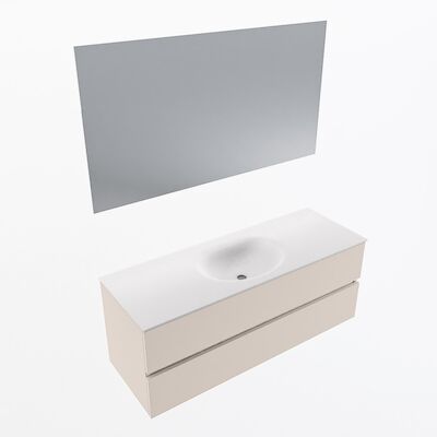 MONDIAZ VICA 130cm badmeubel onderkast Linen 2 lades. Wastafel Moon midden zonder kraangat, kleur Talc met spiegel LED.