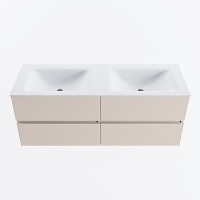 MONDIAZ VICA 130cm badmeubel onderkast Linen 4 lades. Wastafel CLOUD dubbel 2 kraangaten, kleur Talc.