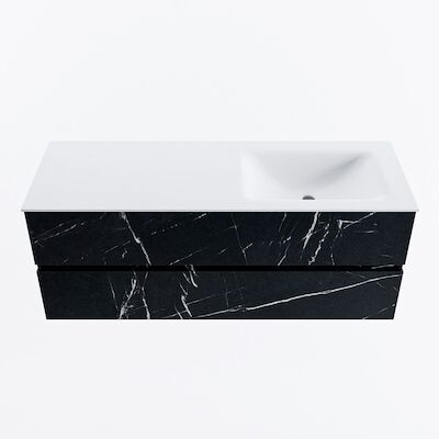MONDIAZ VICA 130cm badmeubel onderkast Marquina 2 lades. Wastafel CLOUD rechts zonder kraangat, kleur Talc.