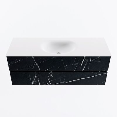 MONDIAZ VICA 130cm badmeubel onderkast Marquina 2 lades. Wastafel MOON midden 1 kraangat, kleur Talc.