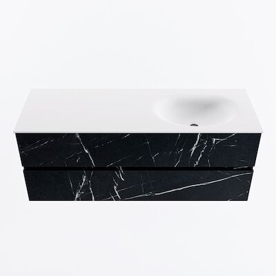MONDIAZ VICA 130cm badmeubel onderkast Marquina 2 lades. Wastafel MOON rechts zonder kraangat, kleur Talc.