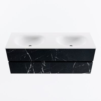MONDIAZ VICA 130cm badmeubel onderkast Marquina 4 lades. Wastafel MOON dubbel 2 kraangaten, kleur Talc.