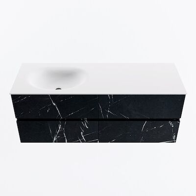 MONDIAZ VICA 130cm badmeubel onderkast Marquina 4 lades. Wastafel MOON links zonder kraangat, kleur Talc.