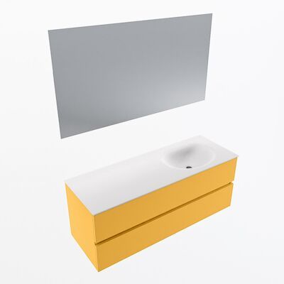 MONDIAZ VICA 130cm badmeubel onderkast Ocher 2 lades. Wastafel Moon rechts zonder kraangat, kleur Talc met spiegel LED.
