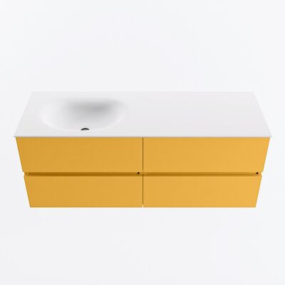 MONDIAZ VICA 130cm badmeubel onderkast Ocher 4 lades. Wastafel MOON links zonder kraangat, kleur Talc.