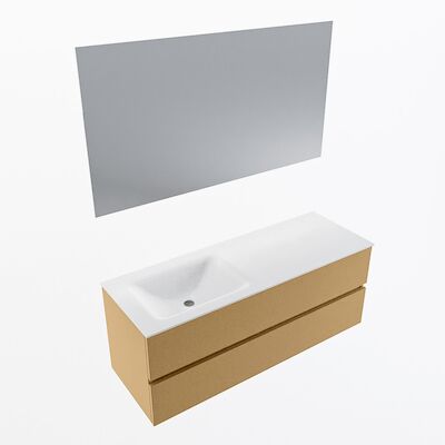 MONDIAZ VICA 130cm badmeubel onderkast Oro 2 lades. Wastafel CLOUD links 1 kraangat, kleur Talc met spiegel LED.