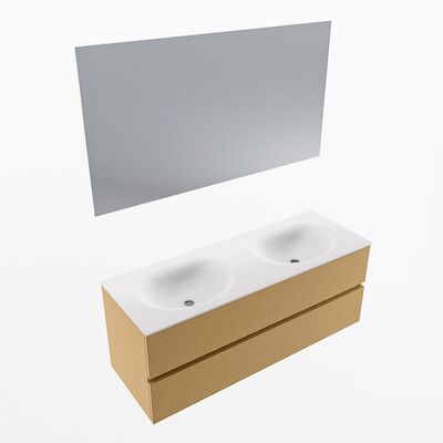 MONDIAZ VICA 130cm badmeubel onderkast Oro 2 lades. Wastafel Moon dubbel zonder kraangat, kleur Talc met spiegel LED.