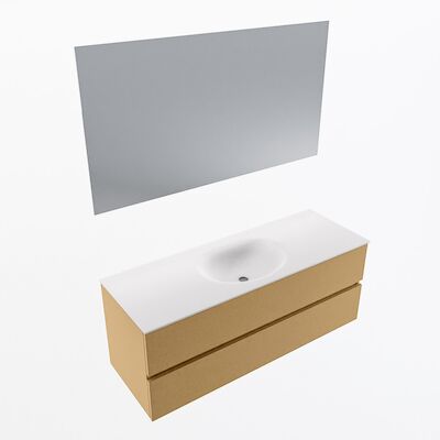 MONDIAZ VICA 130cm badmeubel onderkast Oro 2 lades. Wastafel Moon midden 1 kraangat, kleur Talc met spiegel LED.