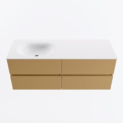 MONDIAZ VICA 130cm badmeubel onderkast Oro 4 lades. Wastafel MOON links zonder kraangat, kleur Talc.