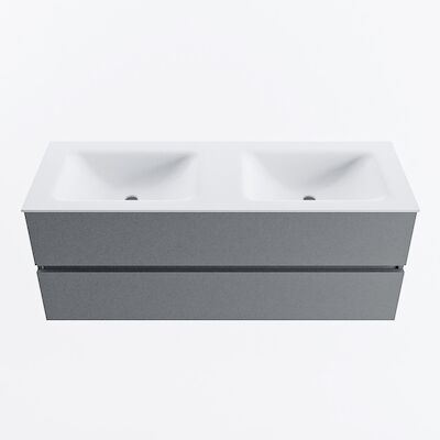 MONDIAZ VICA 130cm badmeubel onderkast Plata 2 lades. Wastafel CLOUD dubbel 2 kraangaten, kleur Talc.