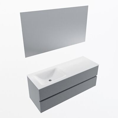 MONDIAZ VICA 130cm badmeubel onderkast Plata 2 lades. Wastafel CLOUD links zonder kraangat, kleur Talc met spiegel LED.