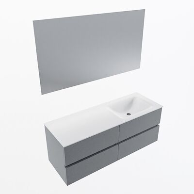 MONDIAZ VICA 130cm badmeubel onderkast Plata 4 lades. Wastafel CLOUD rechts 1 kraangat, kleur Talc met spiegel LED.