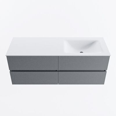 MONDIAZ VICA 130cm badmeubel onderkast Plata 4 lades. Wastafel CLOUD rechts zonder kraangat, kleur Talc.