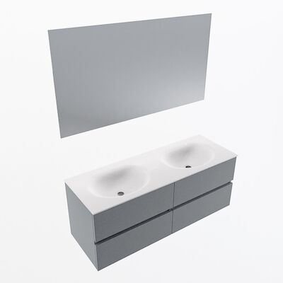 MONDIAZ VICA 130cm badmeubel onderkast Plata 4 lades. Wastafel Moon dubbel 2 kraangaten, kleur Talc met spiegel LED.