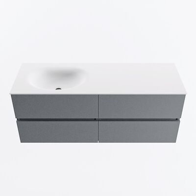 MONDIAZ VICA 130cm badmeubel onderkast Plata 4 lades. Wastafel MOON links zonder kraangat, kleur Talc.